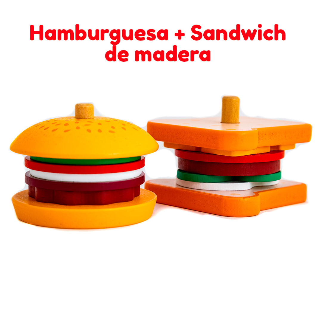 Combo Hamburguesa y Sandwich de madera